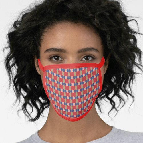 Modern Red Blue Abstract Geometric Pattern Face Mask