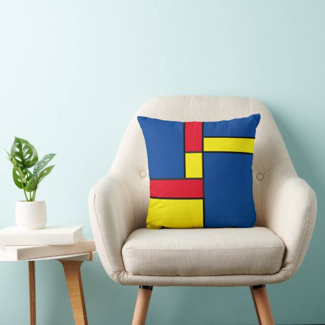 Modern Red, Blue and Yellow Geometric Throw Pillow (Chair)