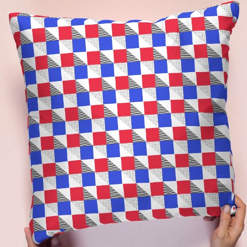 Modern red blue black and white memphis geometric throw pillow