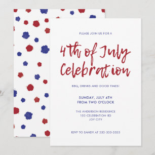 Modern Red Blue Dots Independence 4th of July Invitation