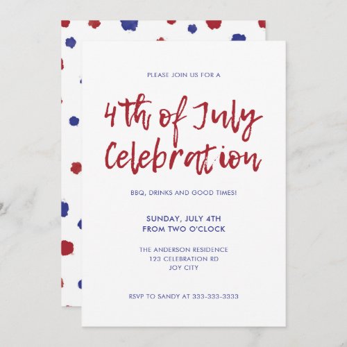 Modern Red Blue Dots Independence 4th of July Invitation