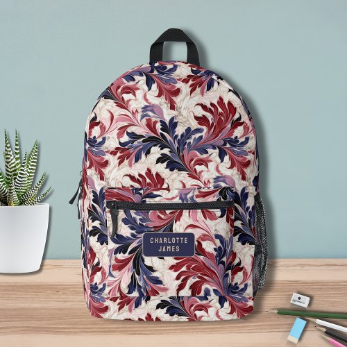 Modern Red Blue Floral Personalized Name Printed Backpack
