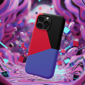 Modern Red & Blue Geometric Color Block on Black iPhone 17 Pro Max Case