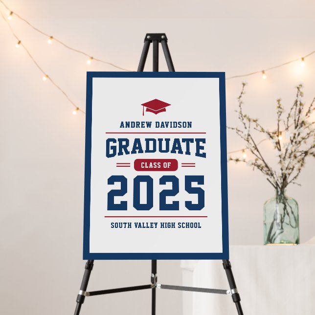 Modern Red Blue Graduation Party Welcome Foam Board (In Situ (Stand))