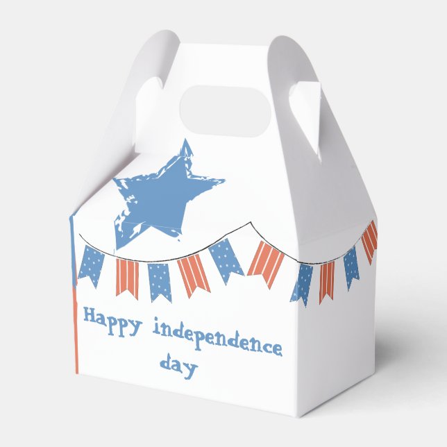 Modern Red Blue Happy Independence Day Patriotic Favor Boxes (Front Side)