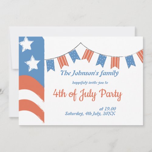 Modern Red Blue Happy Independence Day Patriotic Invitation