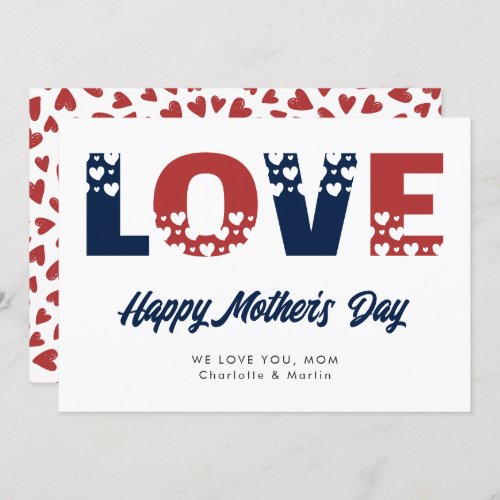 Modern Red Blue Hearts Happy Mothers Day Card