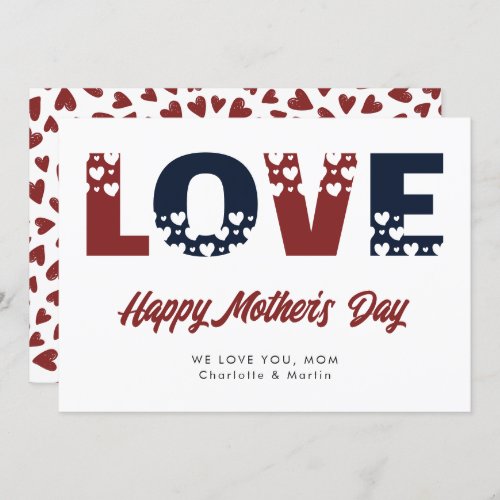 Modern Red Blue Love Hearts Happy Mothers Day Card