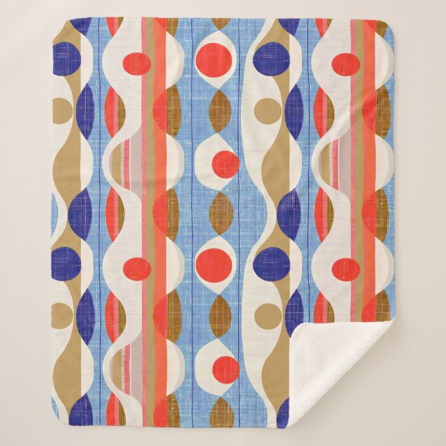 Modern red blue ogee pattern sherpa blanket (Front)