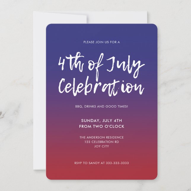 Modern Red Blue Ombre 4th of July Independence Invitation (Front)
