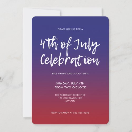 Modern Red Blue Ombre 4th of July Independence Invitation