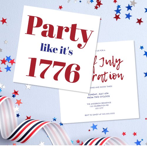 Modern Red Blue Party like its 1776 4th of July Invitation