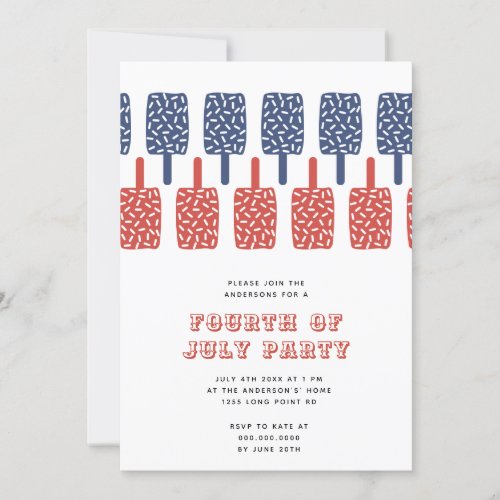 Modern Red  Blue Popsicles 4th of July Party Invitation