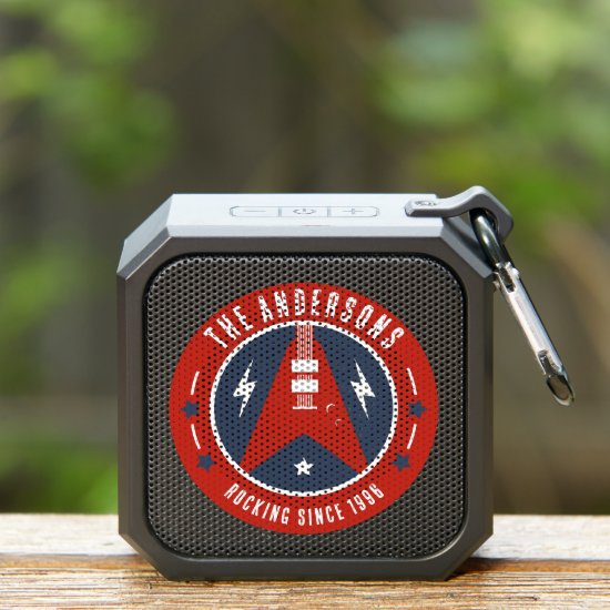 Modern Red Blue Rock Logo Custom Family Name Bluetooth Speaker