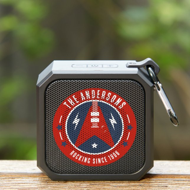 Modern Red Blue Rock Logo Custom Family Name Bluetooth Speaker (Insitu(Outdoor))