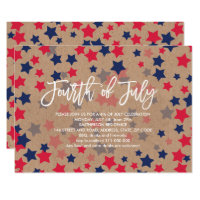 Modern red blue stars confetti kraft 4th of July Invitation