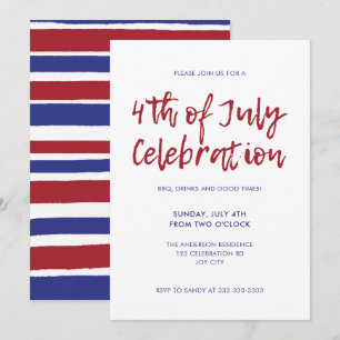 Modern Red Blue Stripes 4th of July Independence Invitation
