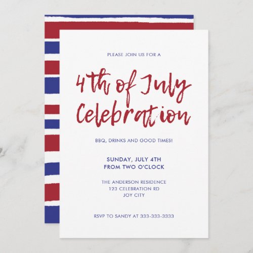 Modern Red Blue Stripes 4th of July Independence Invitation