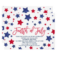 Modern red blue watercolor stars 4th of July Invitation