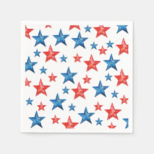 Modern red blue watercolor stars 4th of July Paper Napkins