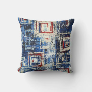 Modern Red Blue White Soft Pastel Color Abstract Throw Pillow