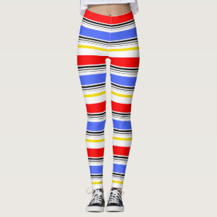 Modern Red Blue White Stripes Leggings