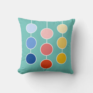 Modern Red Blue Yellow Hanging Circles on Teal Throw Pillow