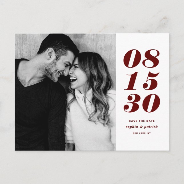 Modern Red Bold Date Typography Save the Date Announcement Postcard (Front)