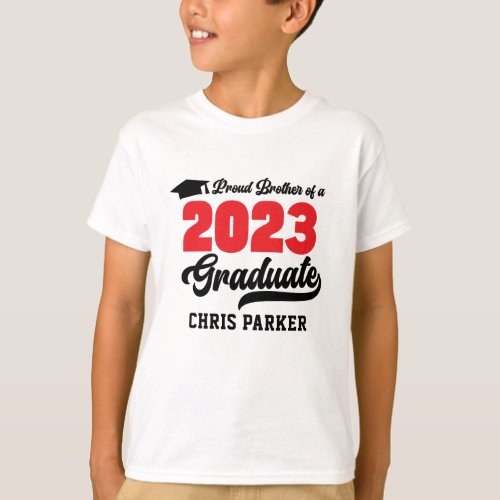 Modern Red Bold Proud Brother of a 2023 Graduate  T_Shirt