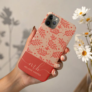 Modern red botanical watercolor monogram  iPhone 11 pro max case