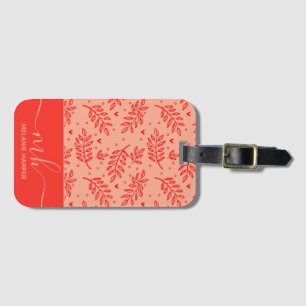 Modern red botanical watercolor monogram luggage tag
