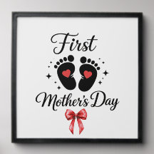 Modern Red Bow 1st Mother's Day Typography
