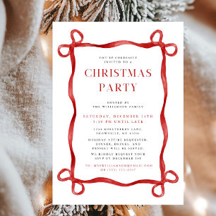 Modern Red Bow Christmas Party Invitation