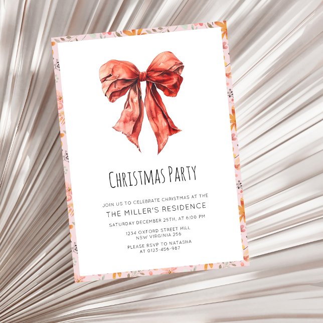 Modern Red Bow Coquette Minimalist Christmas  Invitation (Creator Uploaded)