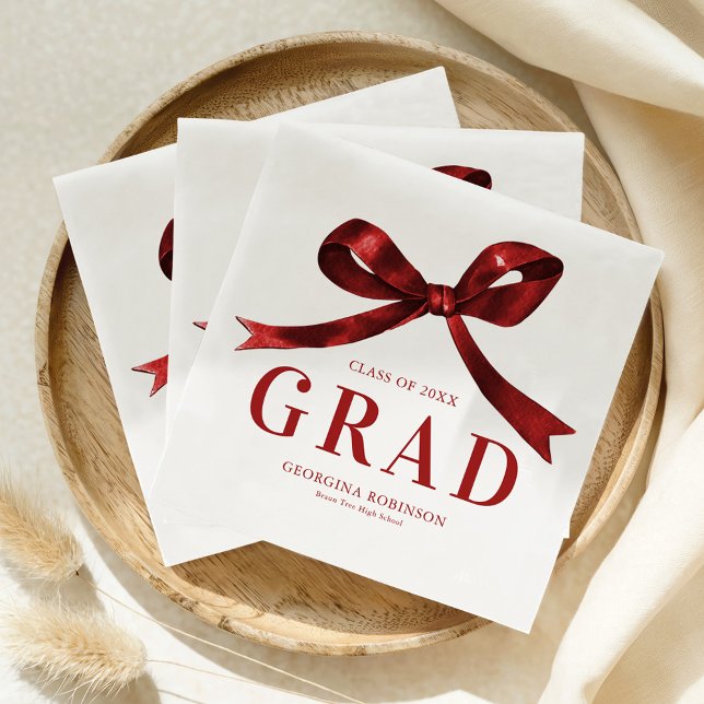 Modern Red Bow Graduation Party Napkins (Creator Uploaded)