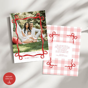 Modern Red Bow Merry Christmas Photo Holiday Card