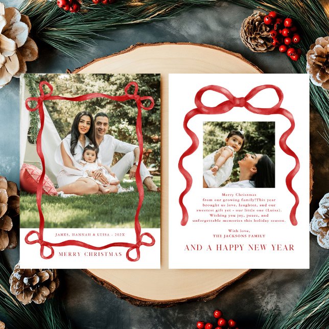 Modern Red Bow Merry Christmas Photo Invitation (Creator Uploaded)