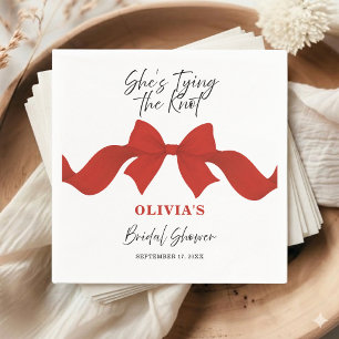 Modern Red Bow She's Tying the Knot Bridal Shower Napkins