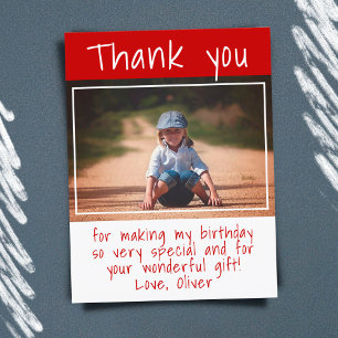 Modern Red Boy Photo Birthday Thank you Postcard