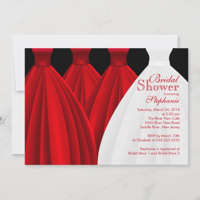 Modern Red Bridesmaids Bride Dress Bridal Shower Invitation (Front)