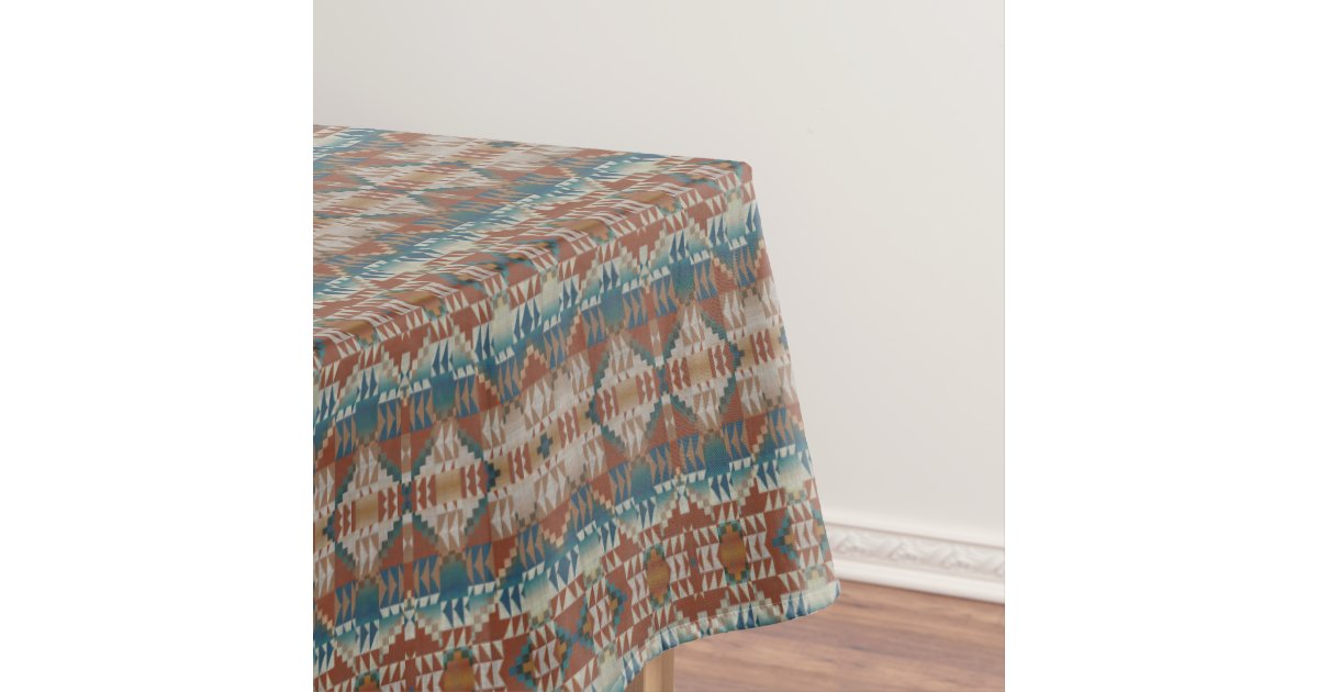 Modern Red Brown Beige Teal Blue Kaleidoscope Art Tablecloth