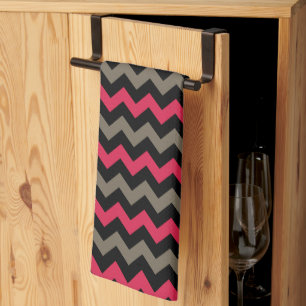 Modern Red Brown Black Chevron Pattern Towel