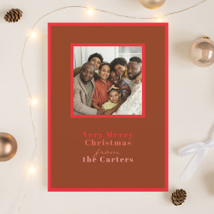Modern red brown Christmas Photo Greeting Holiday Card