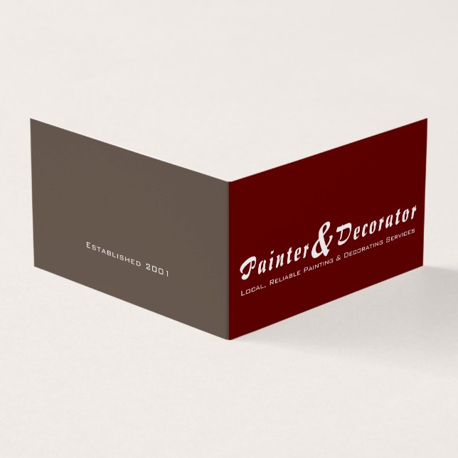 Modern Red & Brown Painter & Decorator Photo Business Card (Outside)