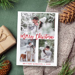 Modern Red Brush Script Merry Christmas Photo Postcard<br><div class="desc">Modern Red Brush Script Merry Christmas Photo Postcard</div>