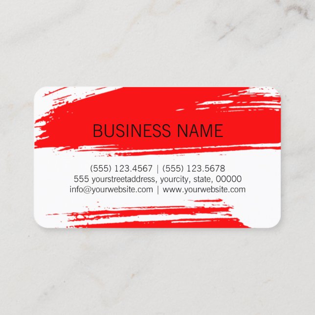 Modern Red Brush Stroke Paint Business Card (Back)