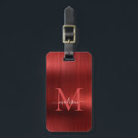 Modern Red Brushed Metal Foil Script Monogram Glam Luggage Tag<br><div class="desc">Modern Red Burgundy Brushed Metal Foil Script Monogram Cute Bag Tag</div>