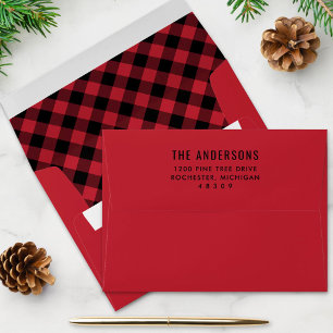 Modern Red Buffalo Plaid Christmas Address Envelope