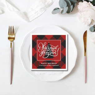 Modern Red Buffalo Plaid Christmas Paper Napkins