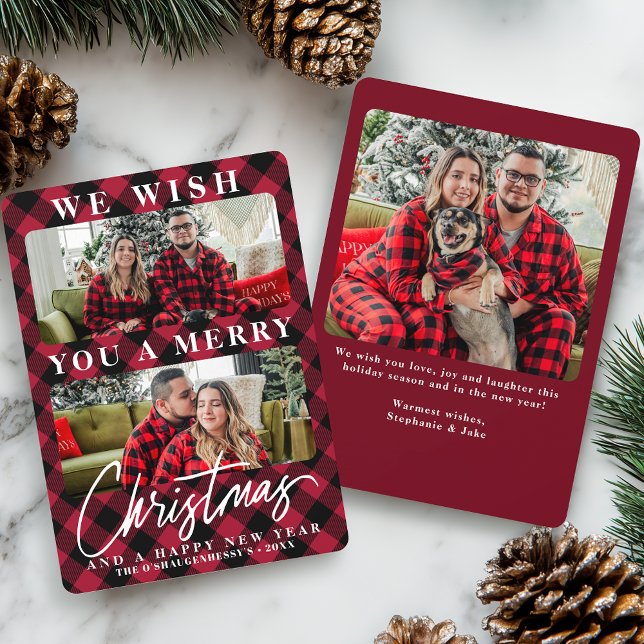 Modern Red Buffalo Plaid Christmas Photo Holiday Card (Creator Uploaded)
